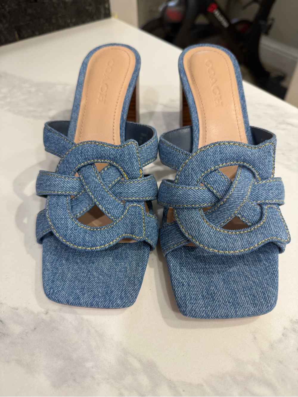 Coach Denim Knot Slide Sandals in Blue